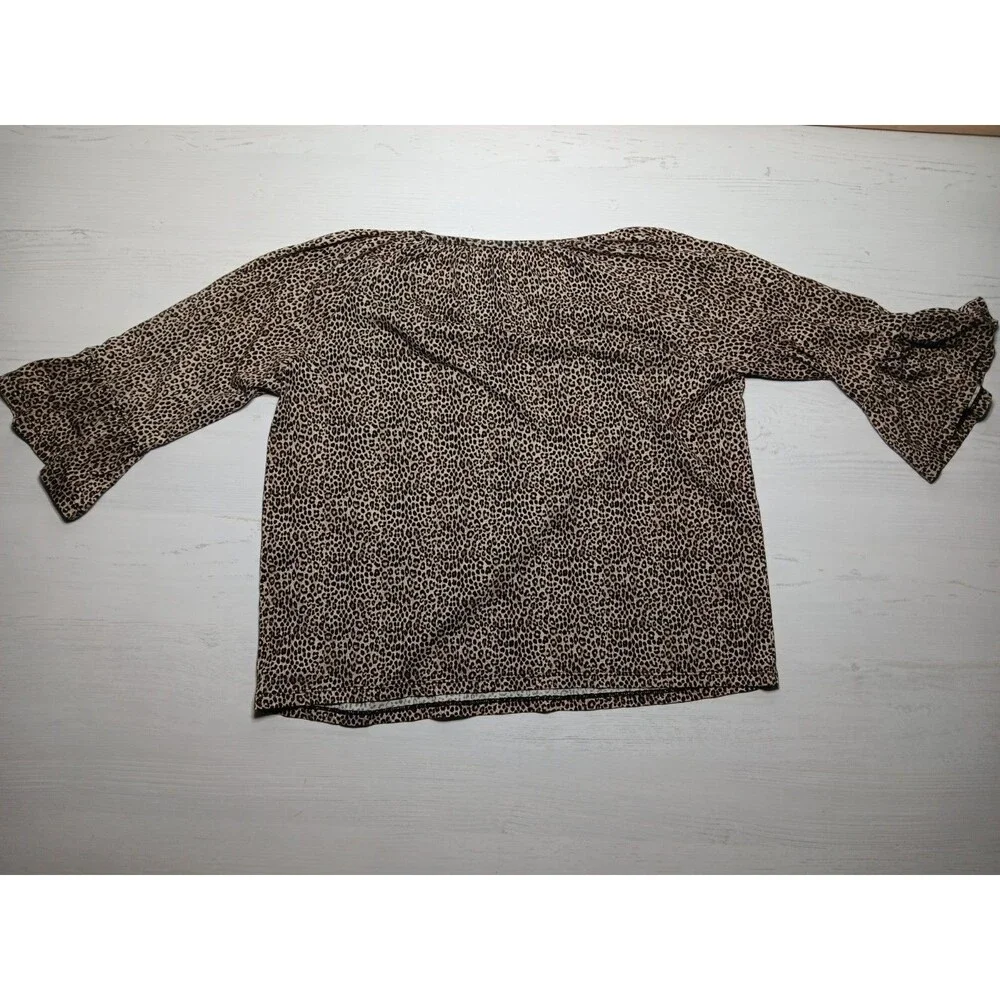 Michael Michael Kors Cheetah Animal Print Blouse Top 3/4 Sleeve Women's  Small